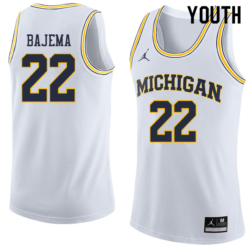 Youth #22 Cole Bajema Michigan Wolverines College Basketball Jerseys Sale-White